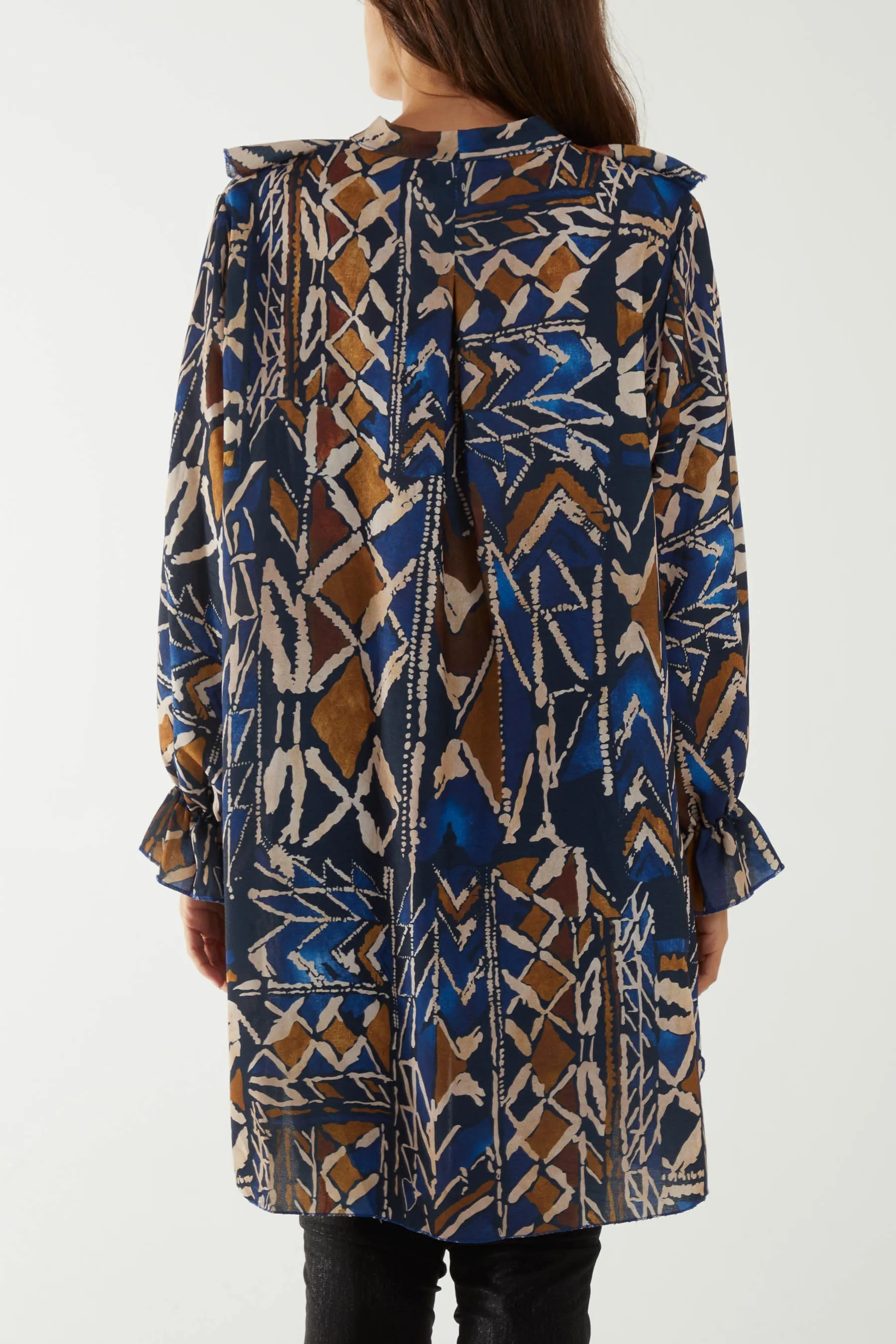 Tribal Print Ruffle Blouse