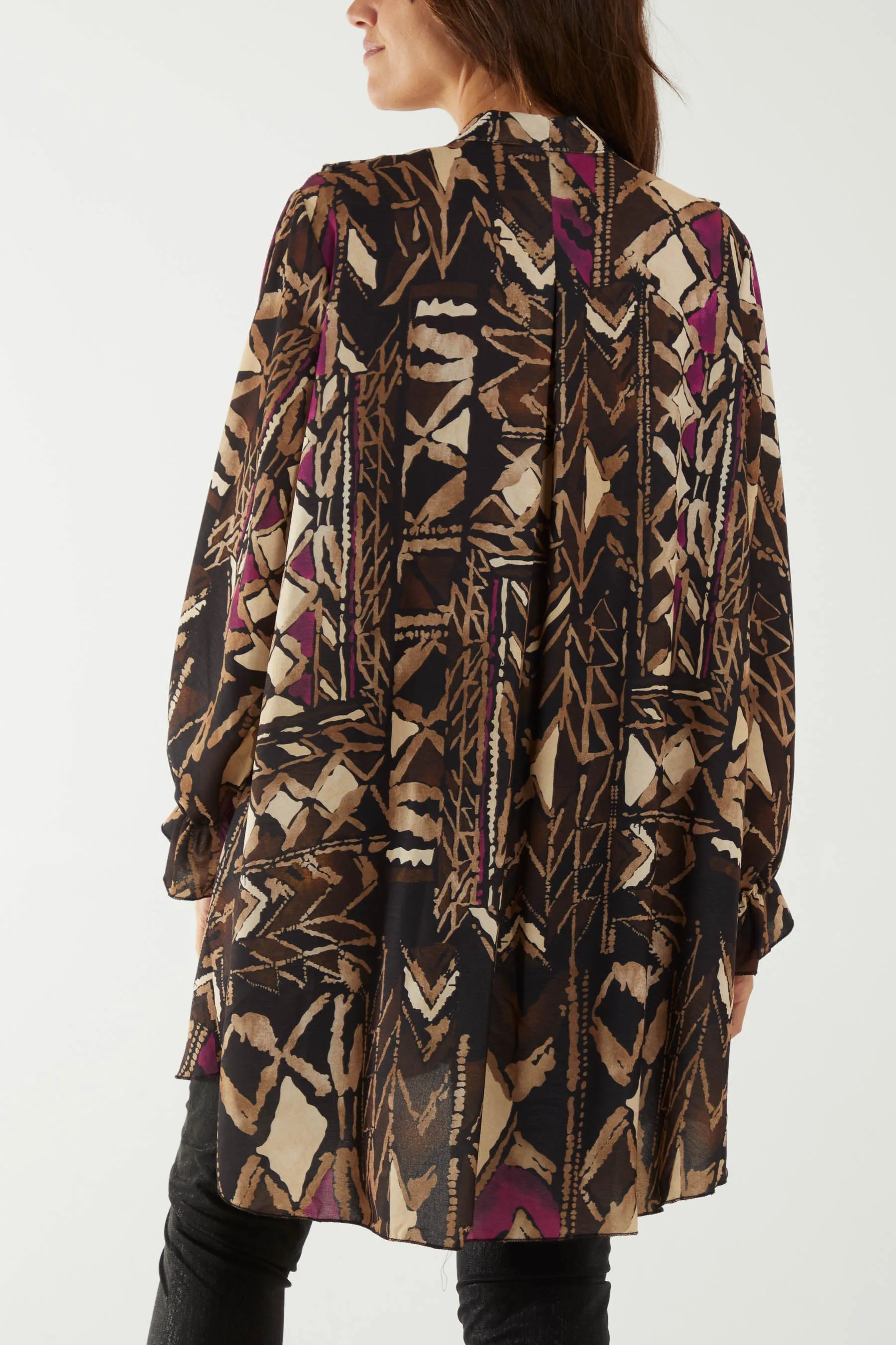 Tribal Print Ruffle Blouse