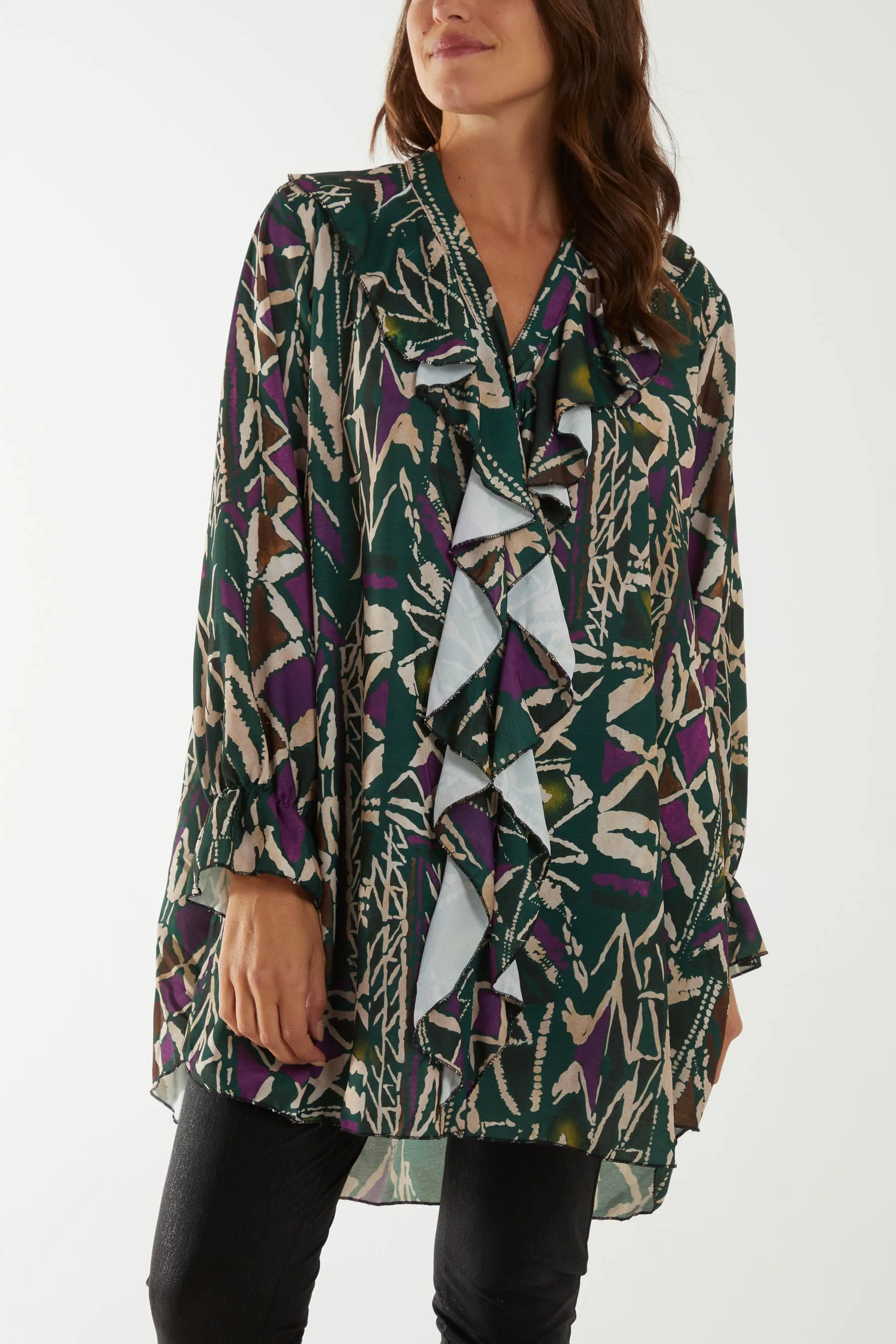 Tribal Print Ruffle Blouse
