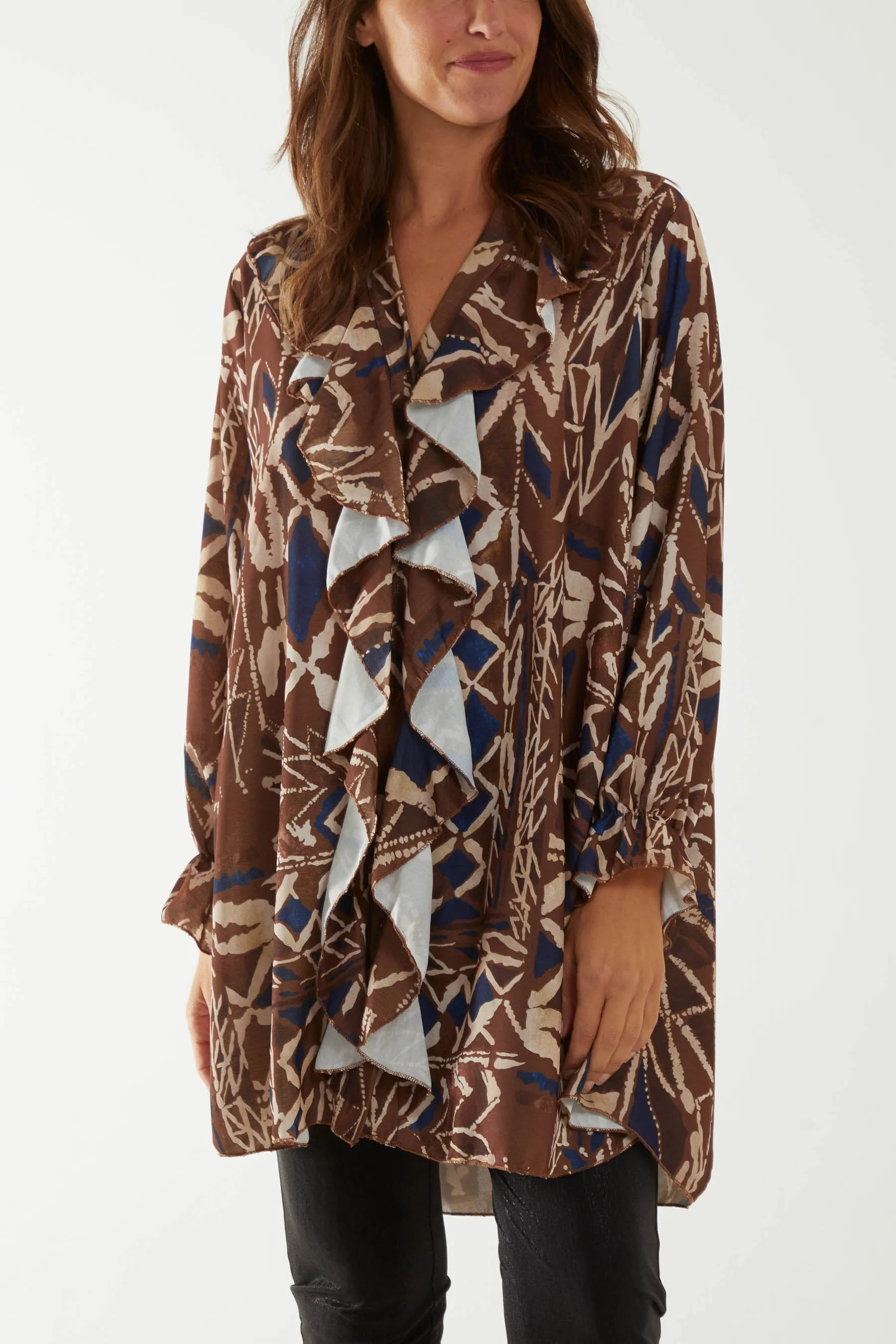Tribal Print Ruffle Blouse