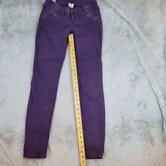 True Religion‎ Casey Jeans Womens Sz 25 Purple Super Skinny Stretchy 28&quot; Inseam