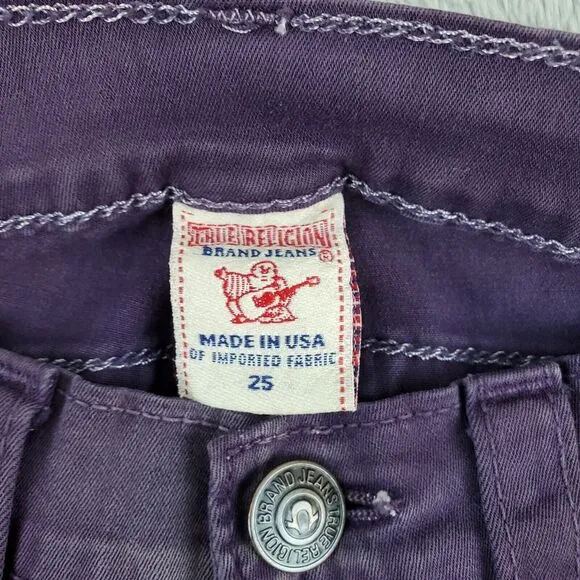 True Religion‎ Casey Jeans Womens Sz 25 Purple Super Skinny Stretchy 28&quot; Inseam
