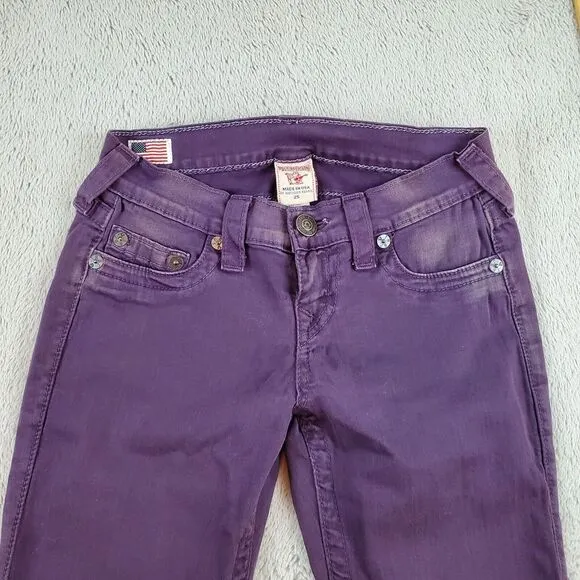 True Religion‎ Casey Jeans Womens Sz 25 Purple Super Skinny Stretchy 28&quot; Inseam