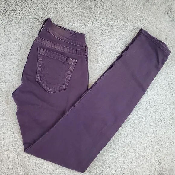 True Religion‎ Casey Jeans Womens Sz 25 Purple Super Skinny Stretchy 28&quot; Inseam
