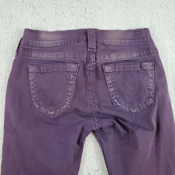 True Religion‎ Casey Jeans Womens Sz 25 Purple Super Skinny Stretchy 28&quot; Inseam