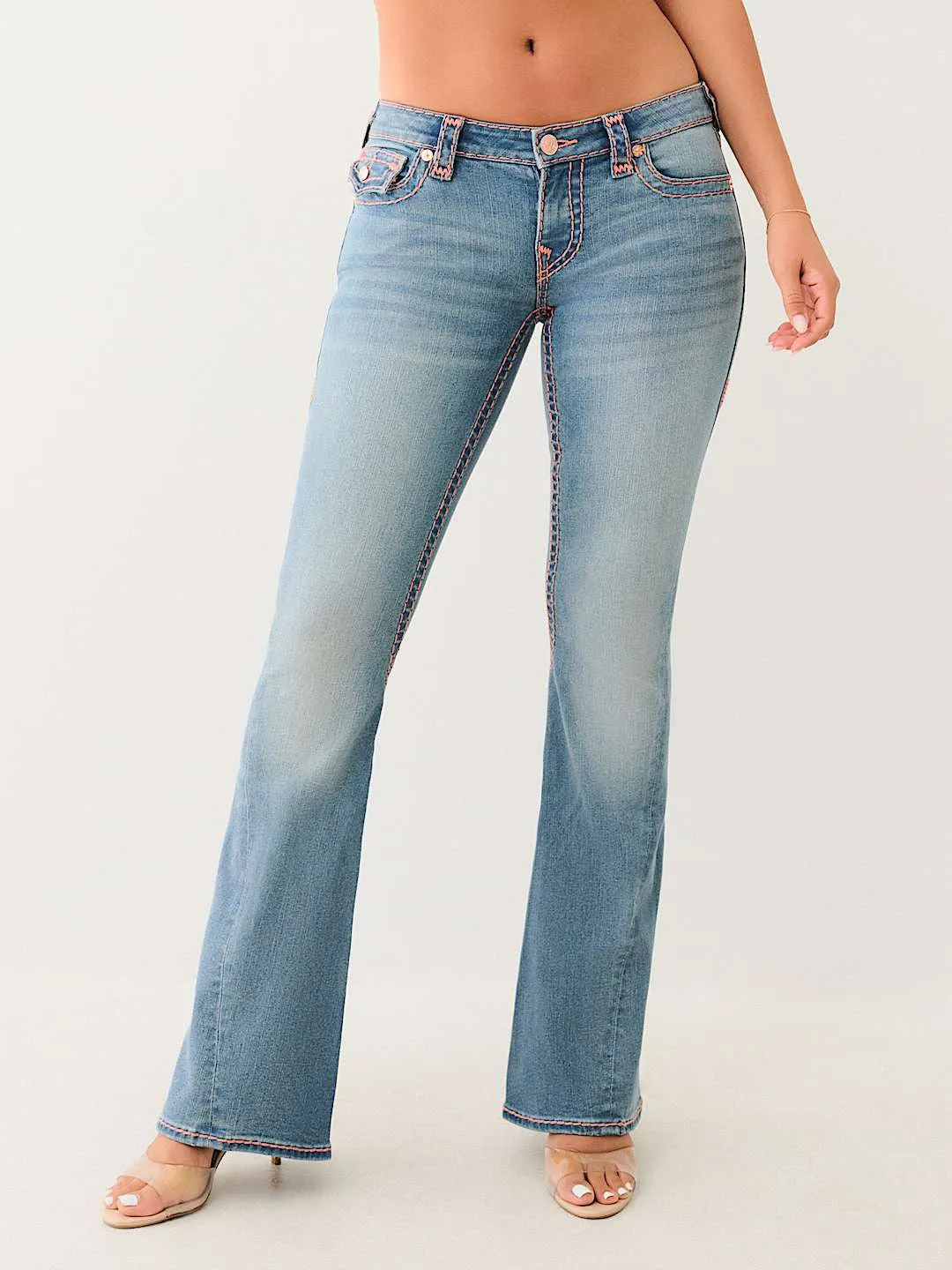 True Religion Super T Joey Flare Fit Blue Mid Rise Washed Jeans