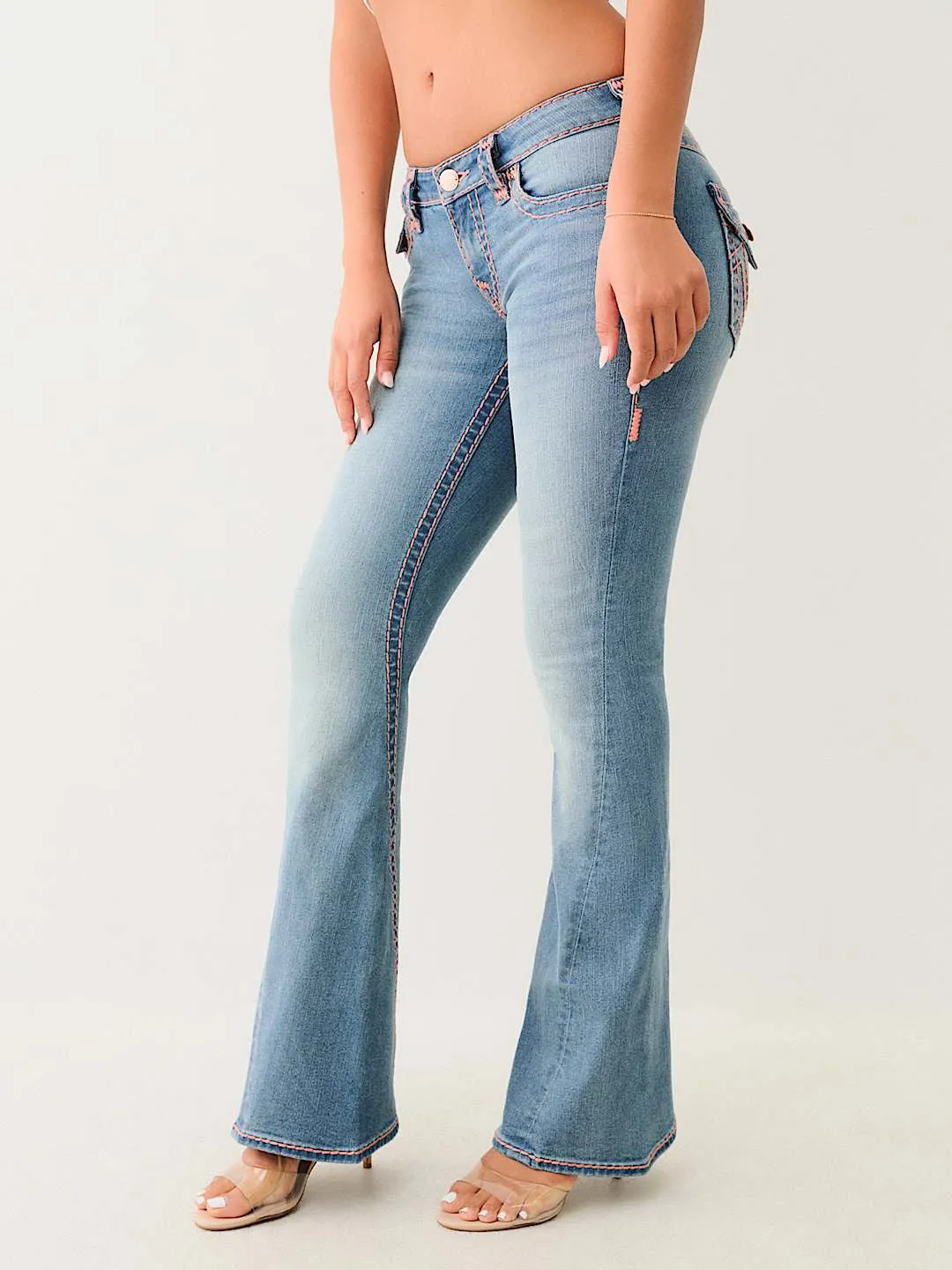 True Religion Super T Joey Flare Fit Blue Mid Rise Washed Jeans