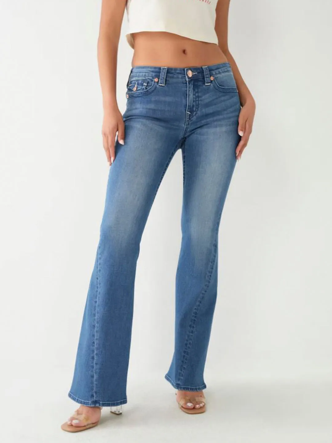 True Religion Women Blue Washed Flare Fit Jeans