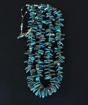 Turquoise Briolette 2-Strand Necklace with Pen Shell Heishi and Sterling Silver Beads & Toggle Clasp