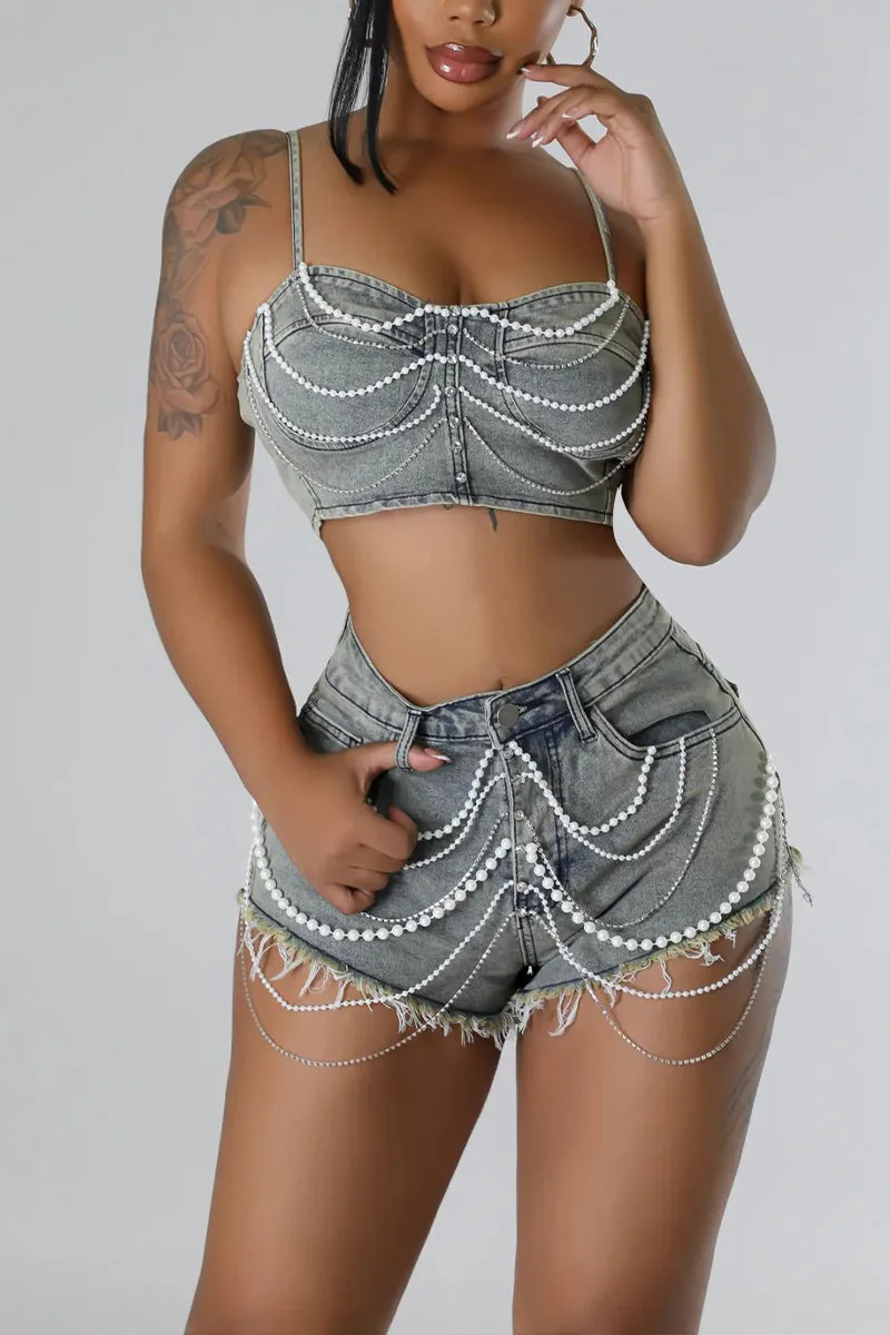 UR3081 Denim Camis and Shorts Set