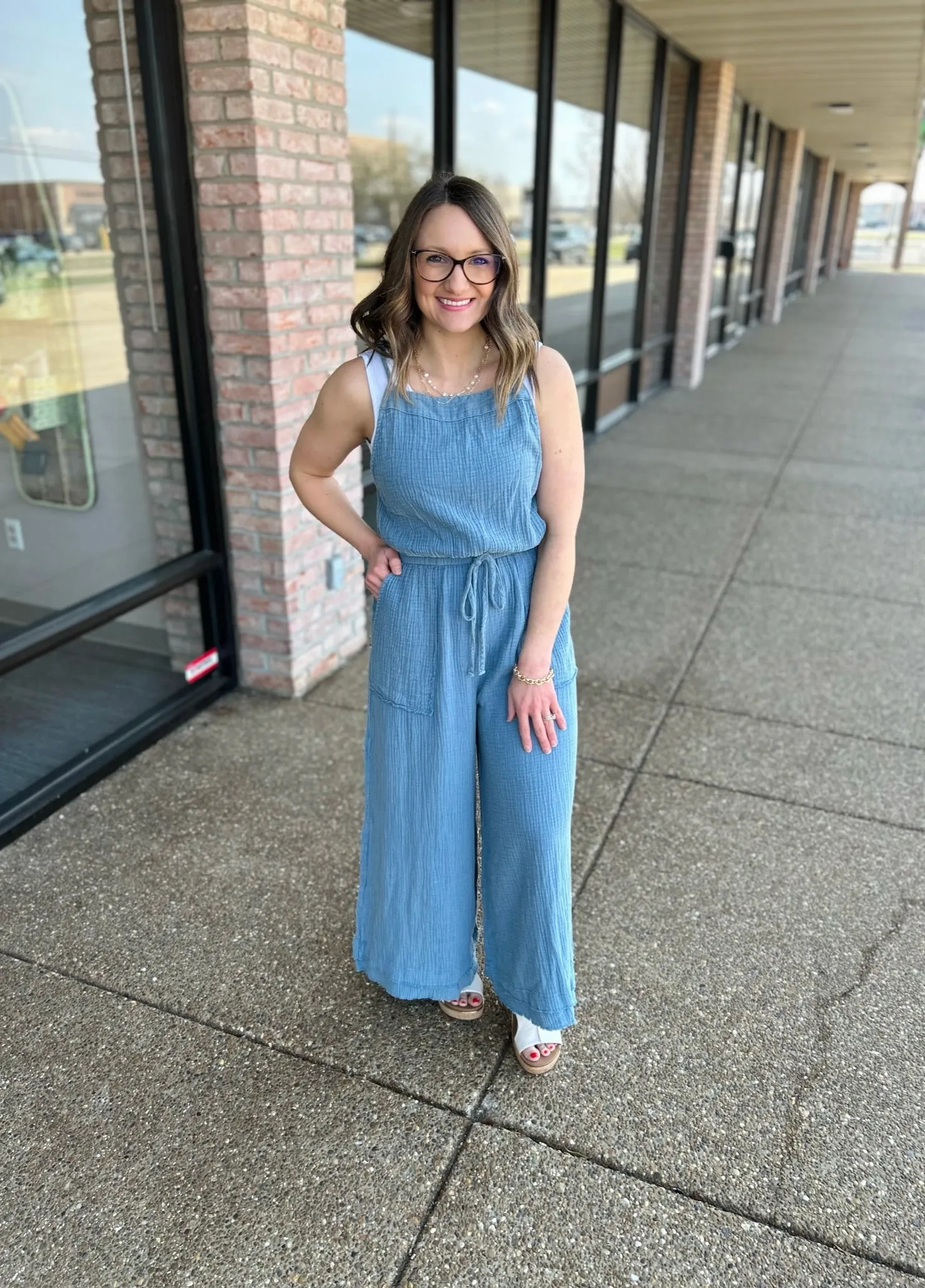 Vintage Blue Cotton Jumpsuit