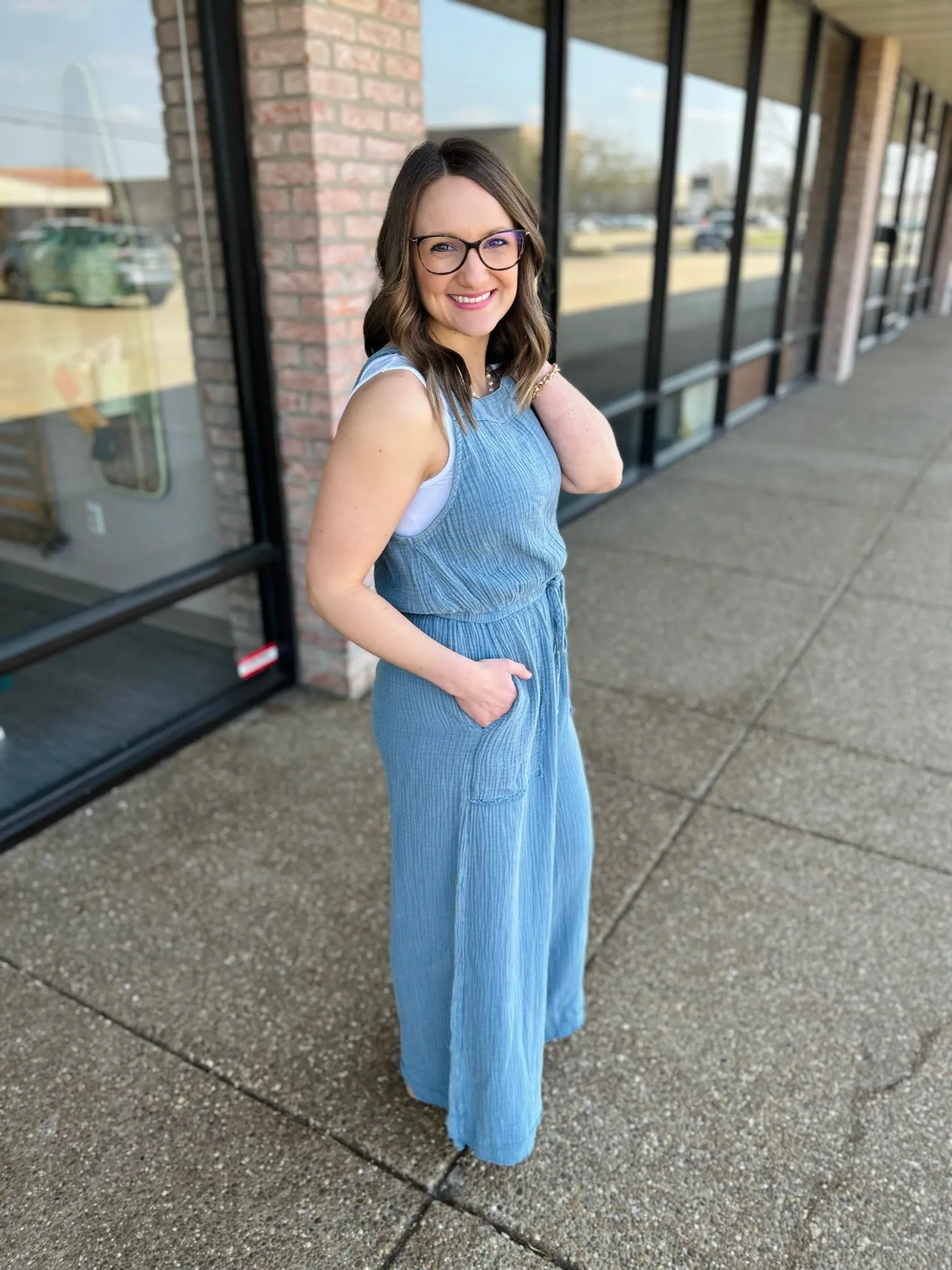 Vintage Blue Cotton Jumpsuit