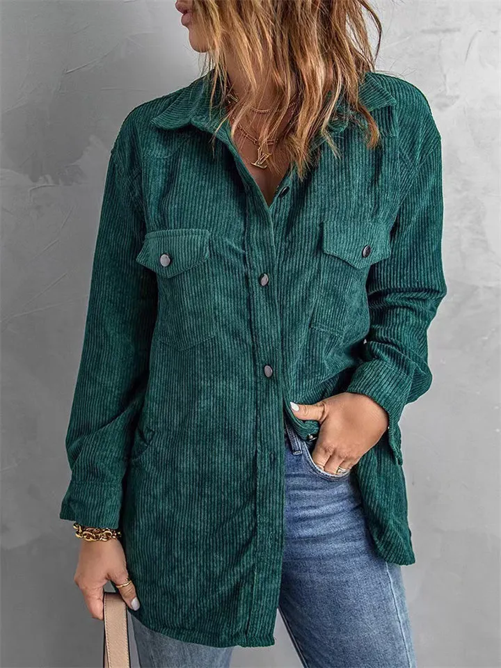 Vintage Thicken Autumn Winter Corduroy Cozy Women's Blouses