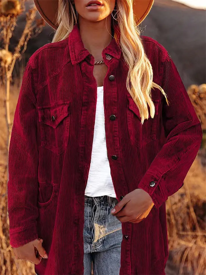 Vintage Thicken Autumn Winter Corduroy Cozy Women's Blouses