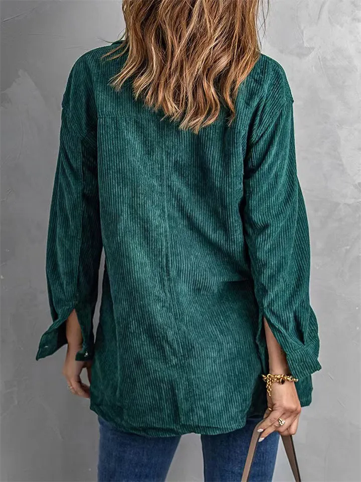 Vintage Thicken Autumn Winter Corduroy Cozy Women's Blouses