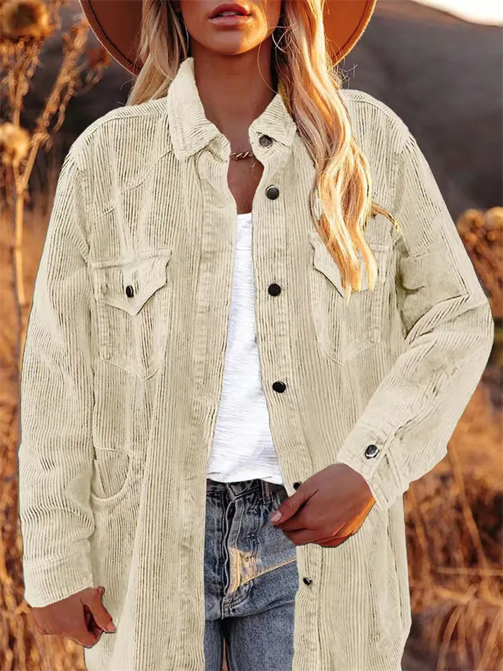 Vintage Thicken Autumn Winter Corduroy Cozy Women's Blouses