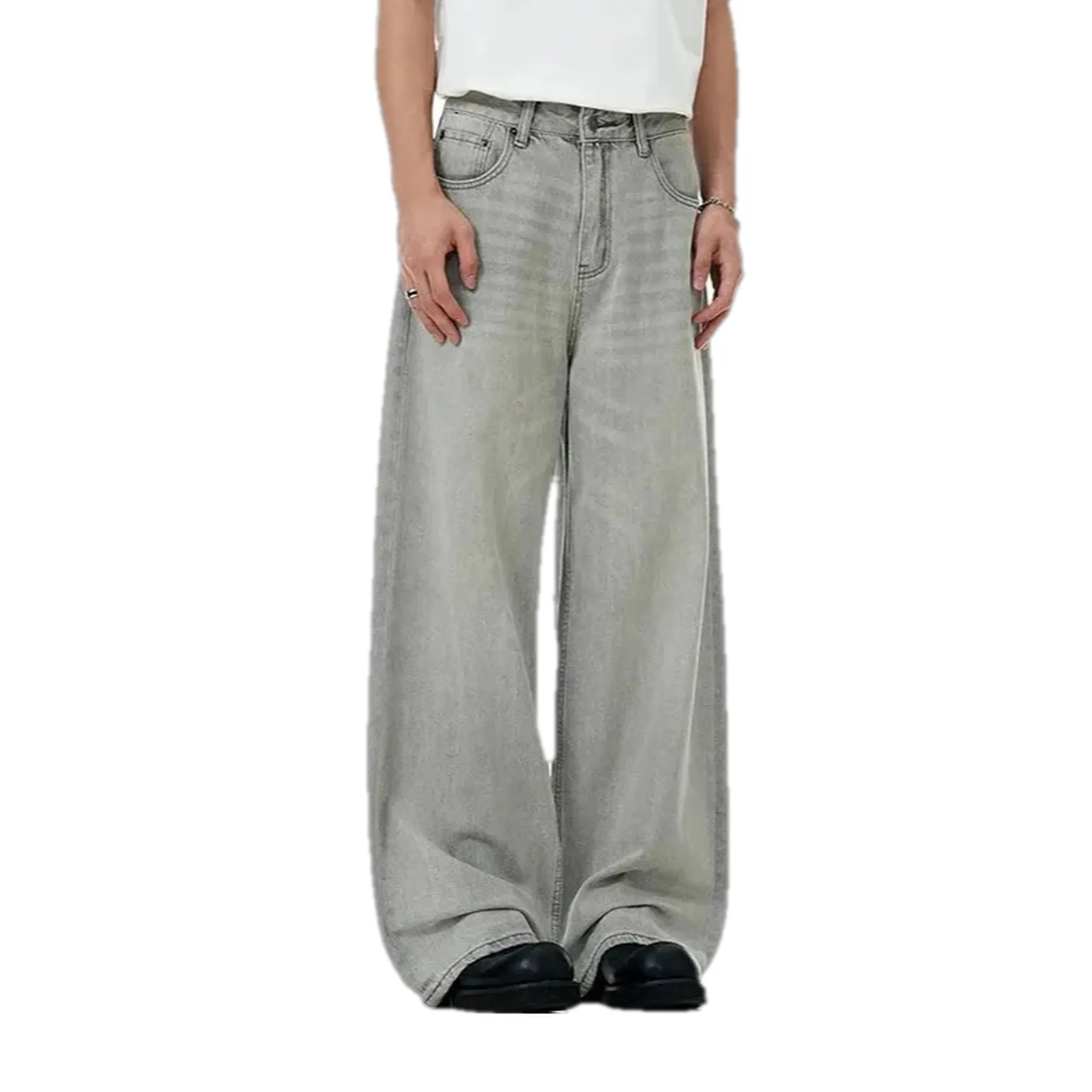 Whiskered abraded casual men's jeans