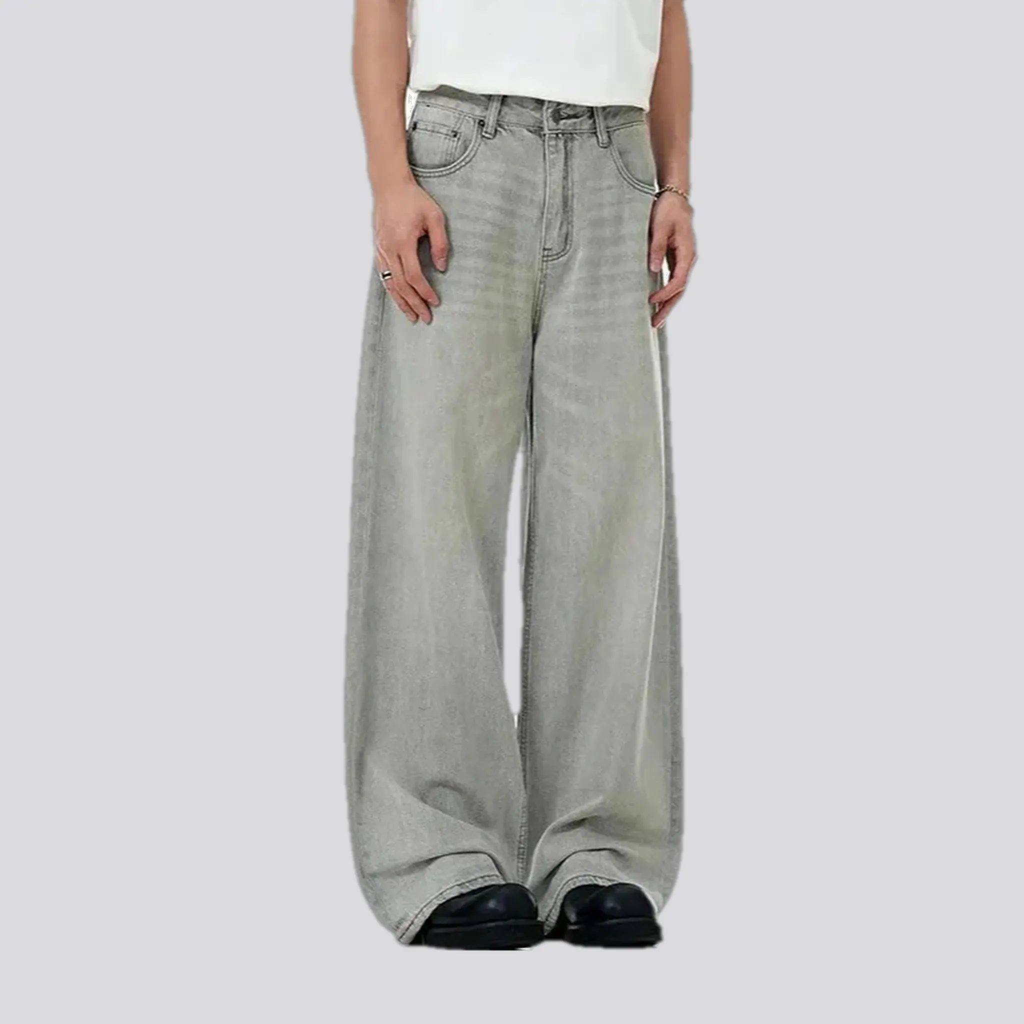Whiskered abraded casual men's jeans