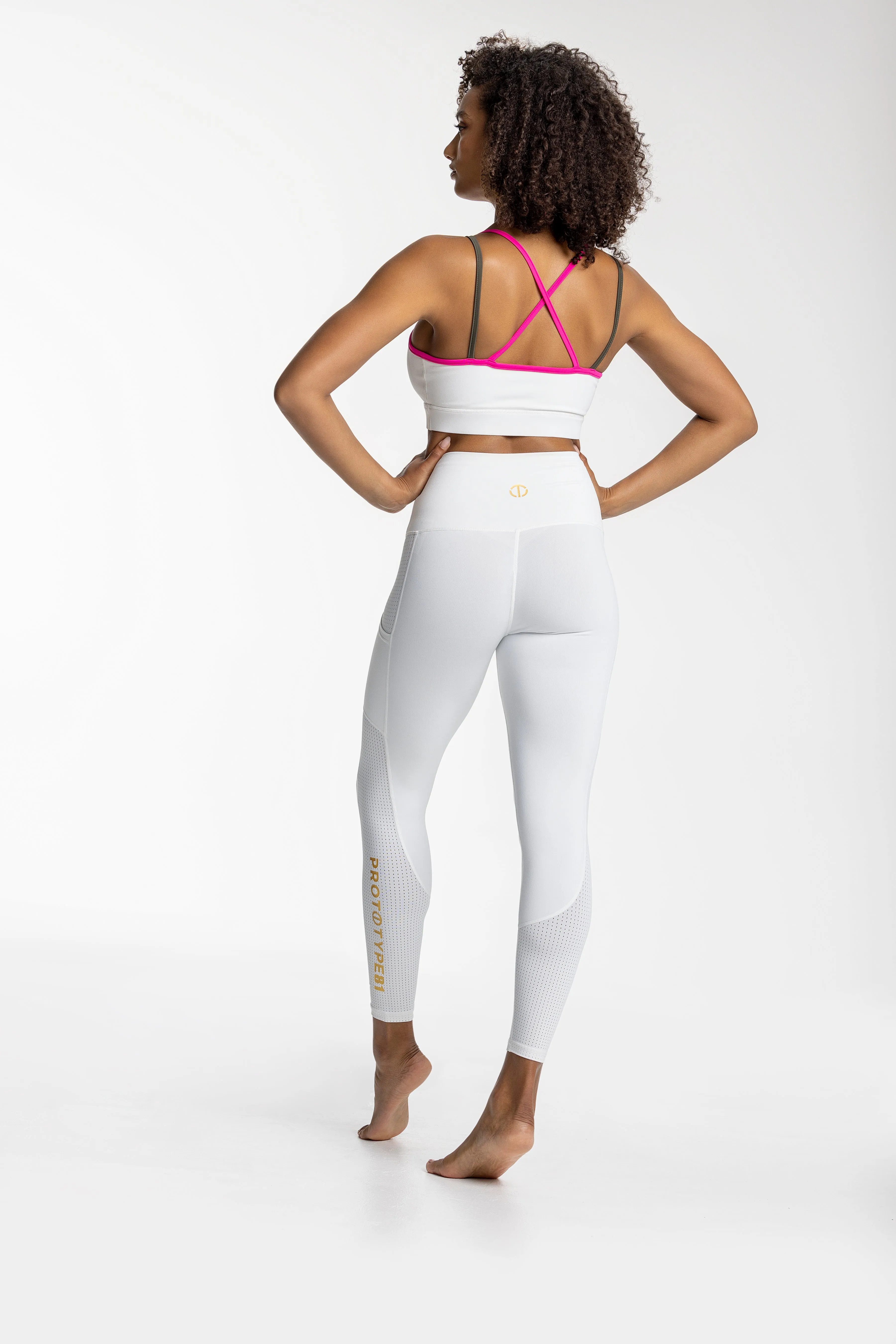 White & Gold Logo Leggings