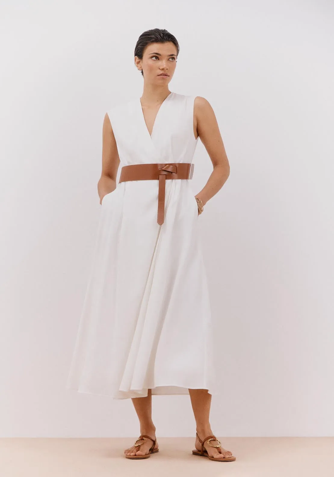 White Dress With Belt - White
