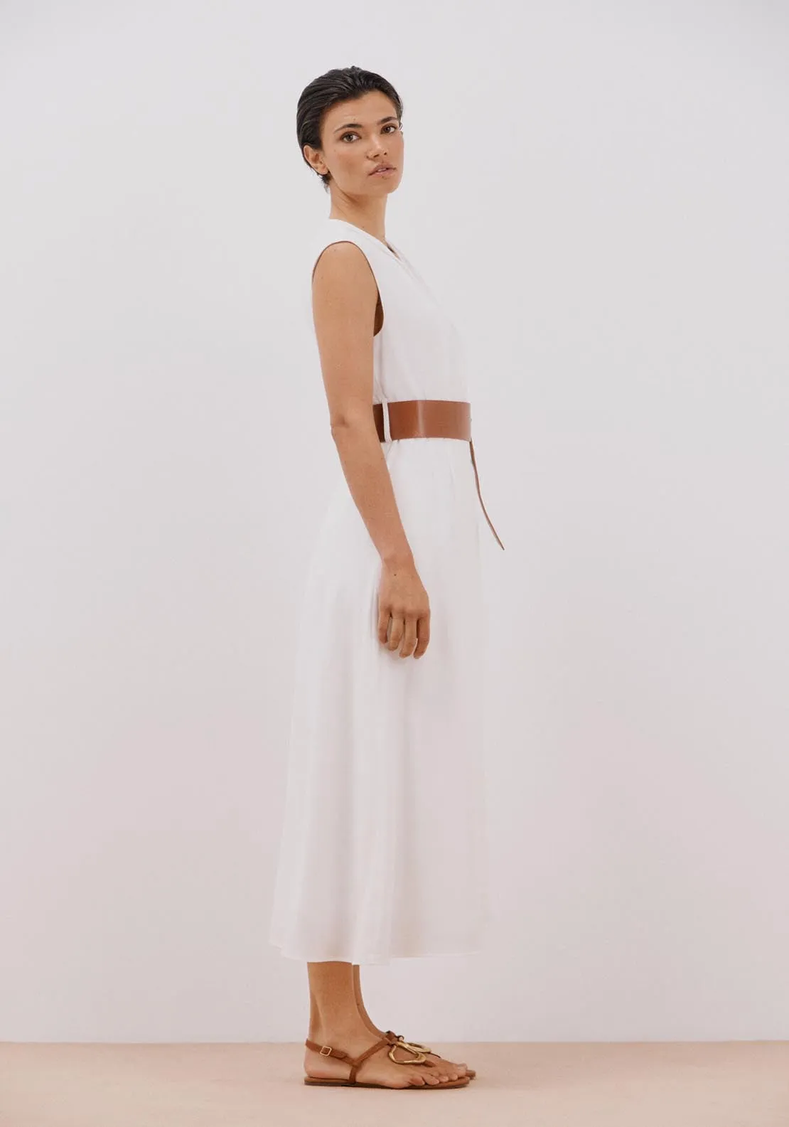 White Dress With Belt - White