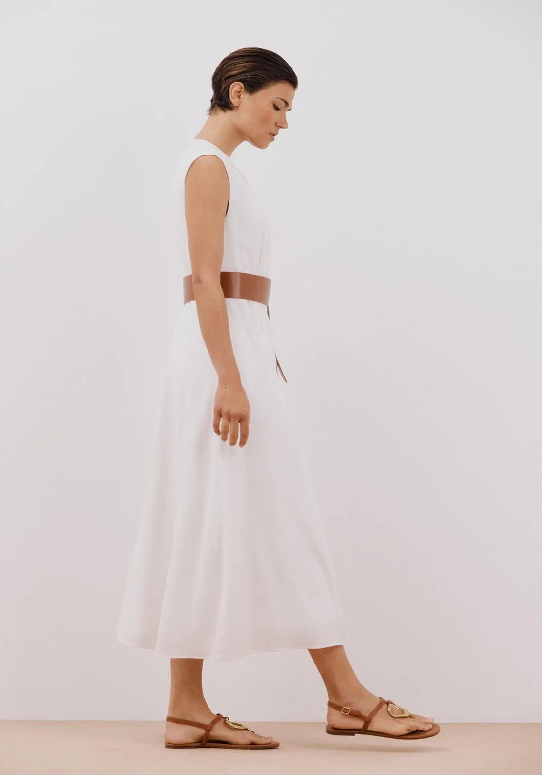 White Dress With Belt - White