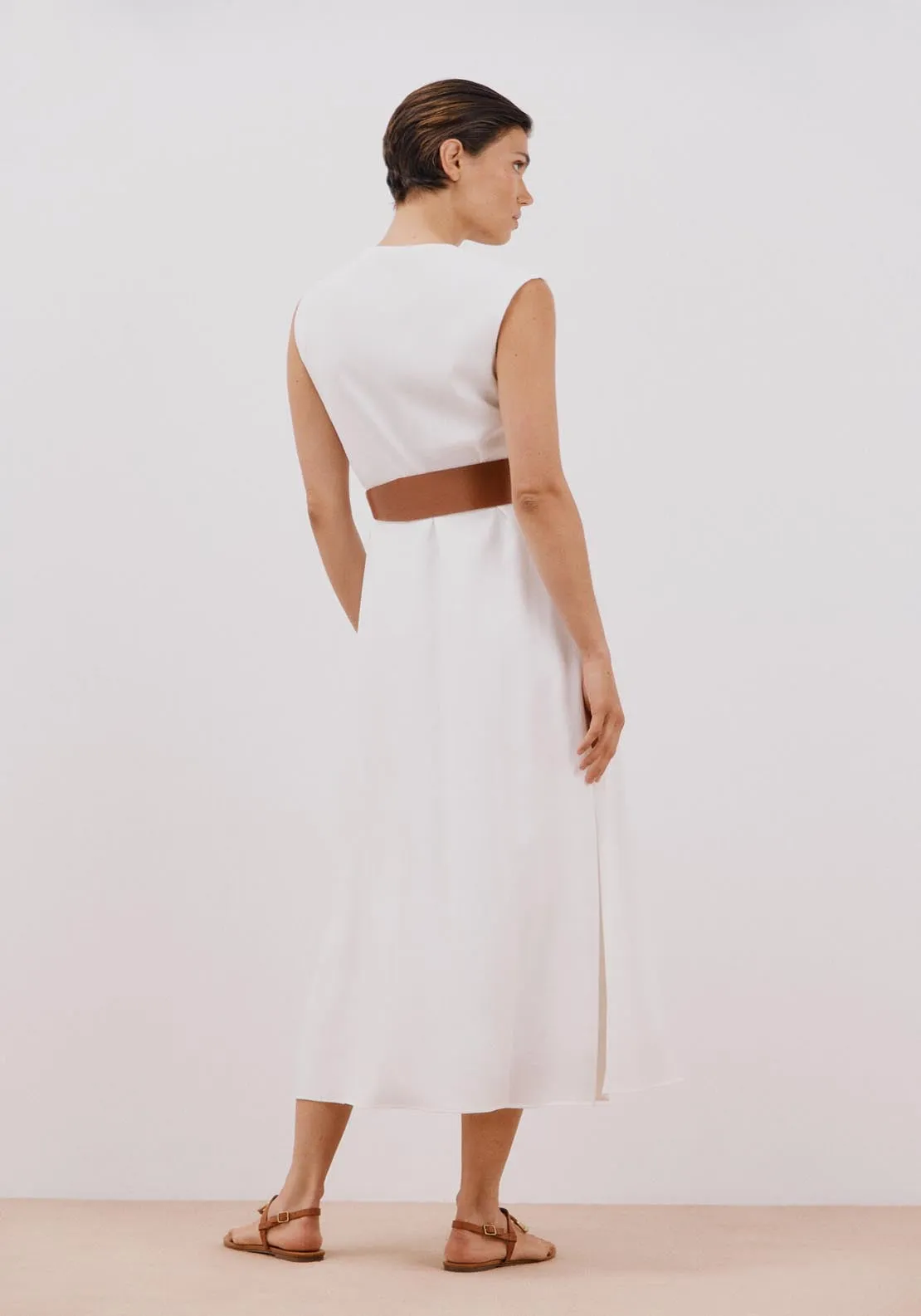 White Dress With Belt - White