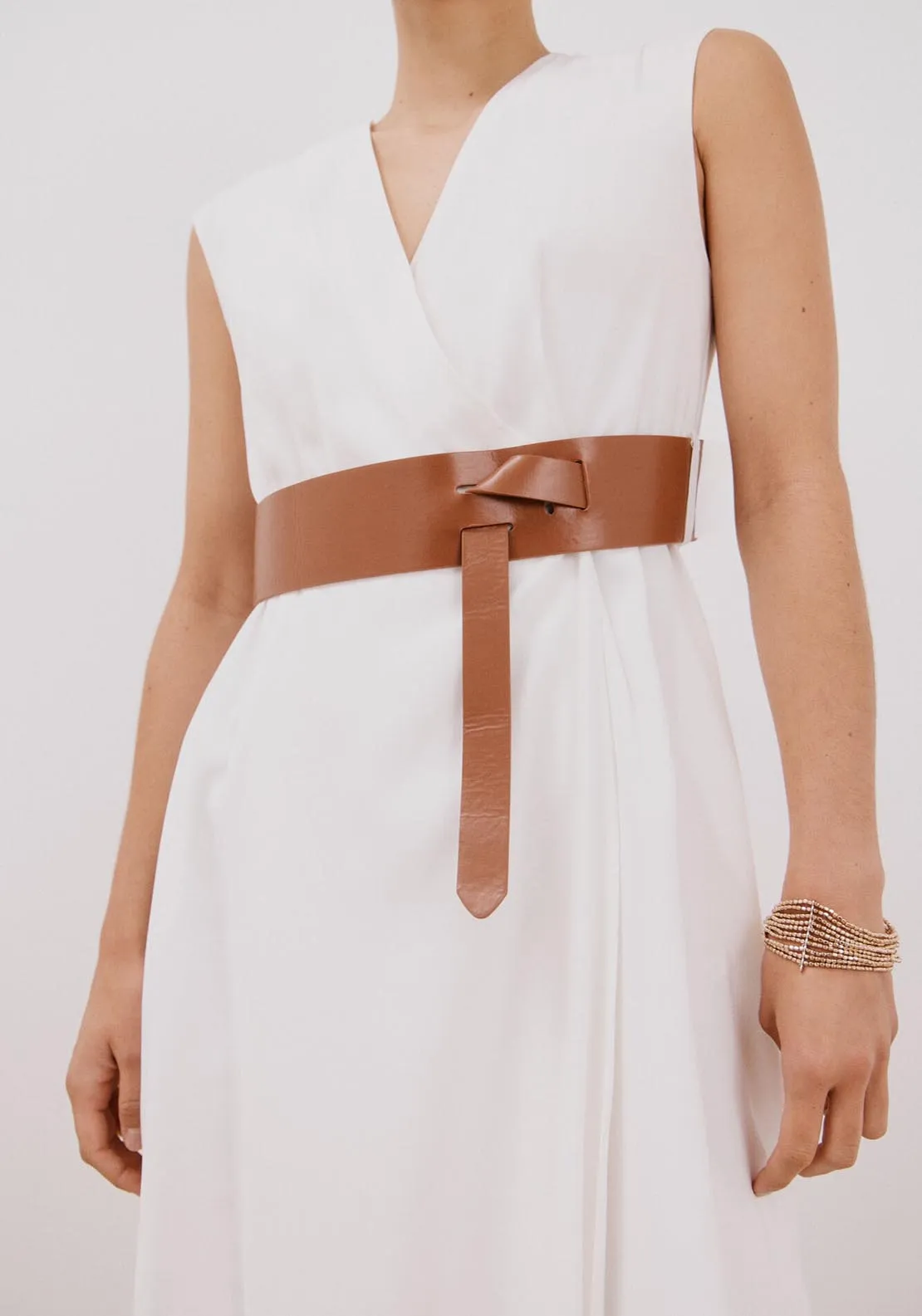 White Dress With Belt - White