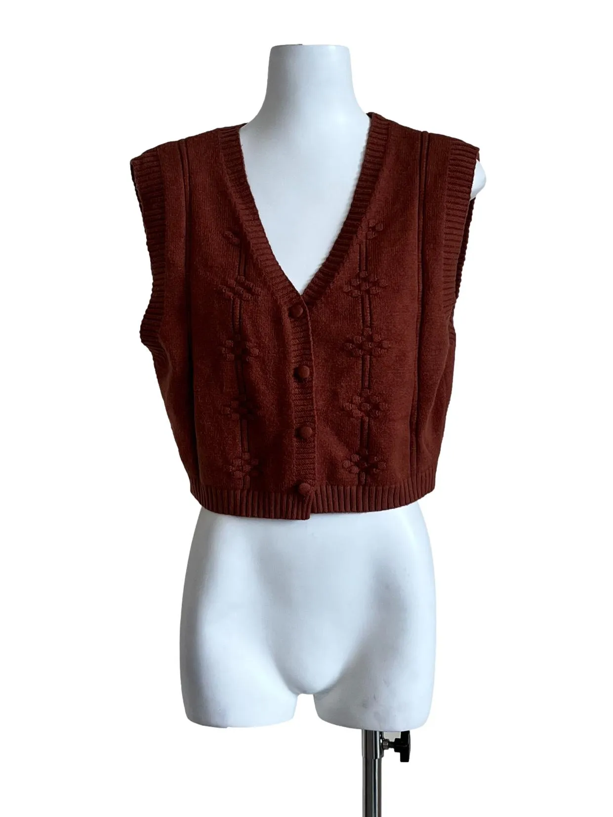 White Textured V Neck Top