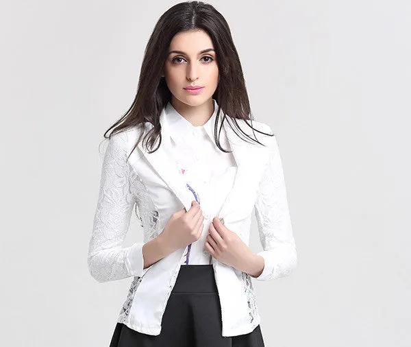 Women Blazers And Jackets Fashion Casual Spring Jacket Plus Size Lace Splice White Small Suit Blazer Women