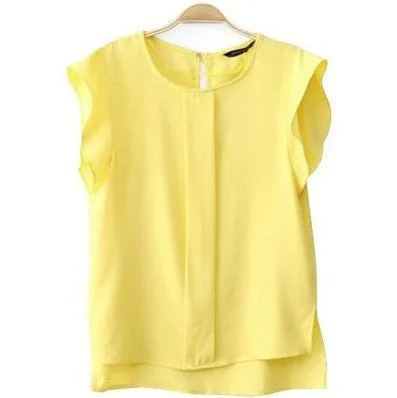 Women Blouses & Shirts Chiffon Clothing Ladies Blouse/Shirt Fashion Ruffle Short Sleeve 4 Colors Tops OL Blouse