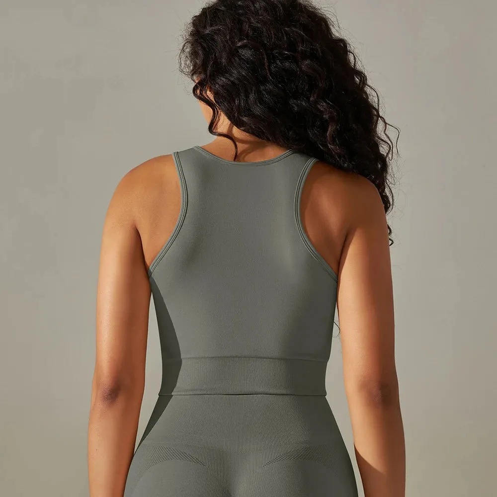 Women High Stretch Workout Tank Top - Crew Neck Summer Sleeveless Yoga Vest, Slim Sportswear Fitness Running Gym Top