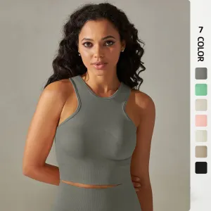 Women High Stretch Workout Tank Top - Crew Neck Summer Sleeveless Yoga Vest, Slim Sportswear Fitness Running Gym Top