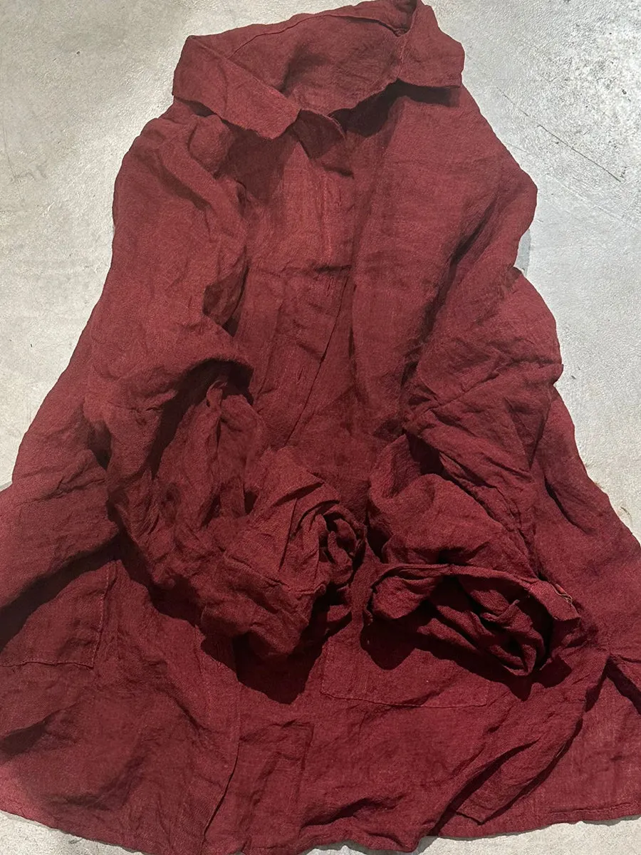Women Vintage Pure Color Turn-down Collar Shirt