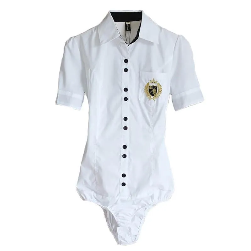 Women Women style fashion Button OL short sleeve Embroidery White Body shirt Blouses