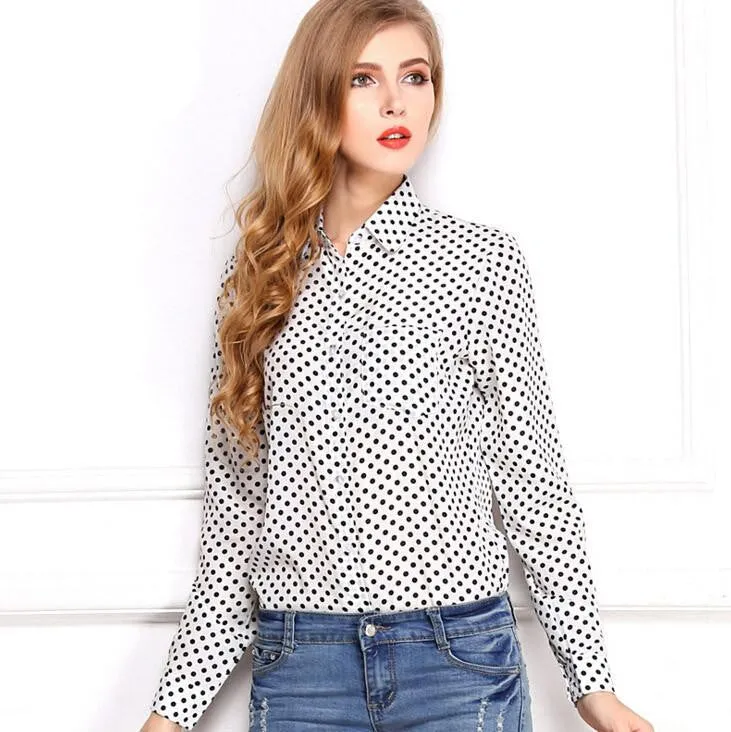 Women's Blouses Red Lips Print Chiffon Casual Lady Shirt White Stand Collar Button Long Sleeve Blouse
