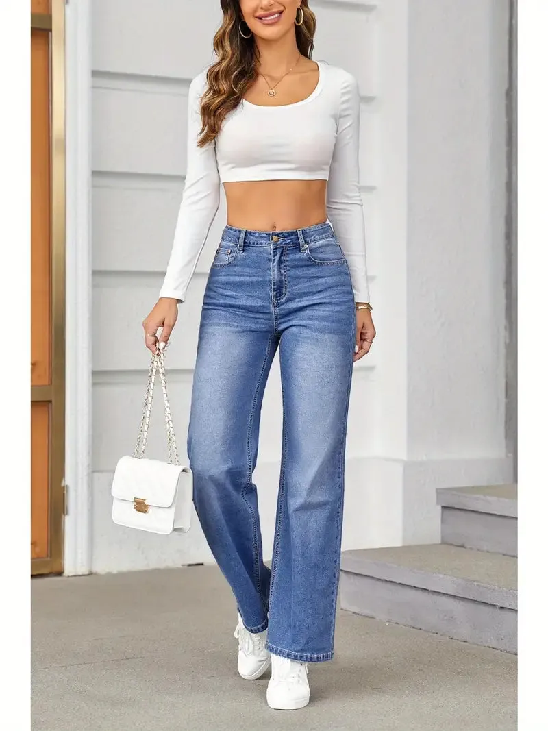 Women's High-Waist Loose Jeans | Straight Leg & Wide Leg Mom Jeans