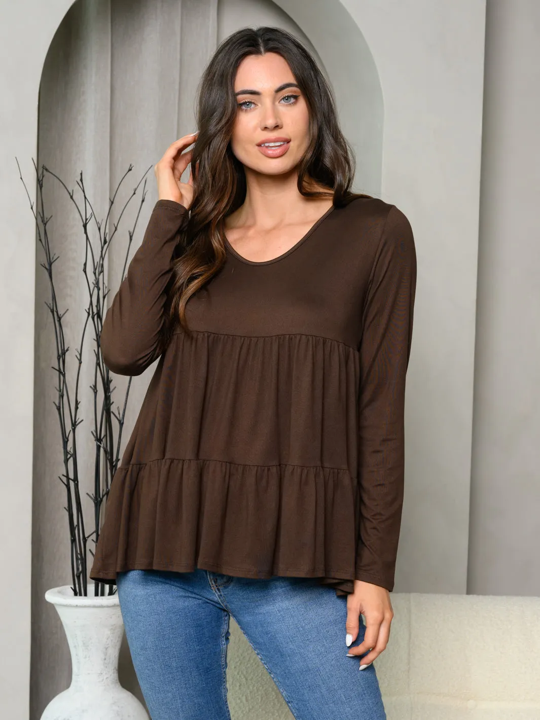 WOMEN'S LONG SLEEVE LAYERED RUFFLE TOP