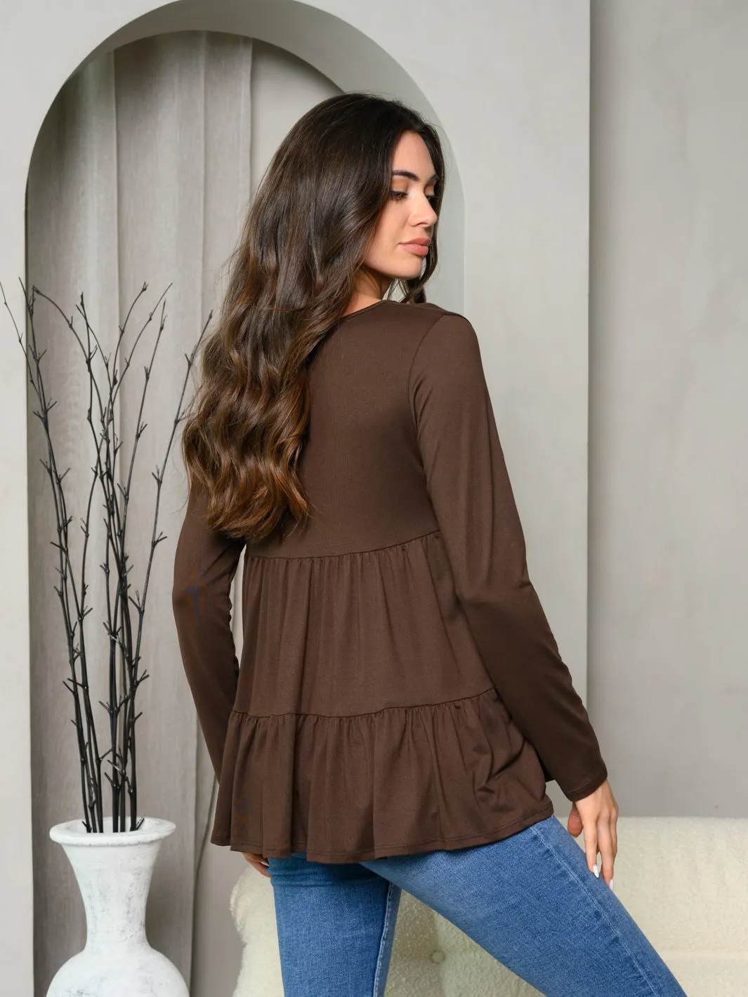 WOMEN'S LONG SLEEVE LAYERED RUFFLE TOP