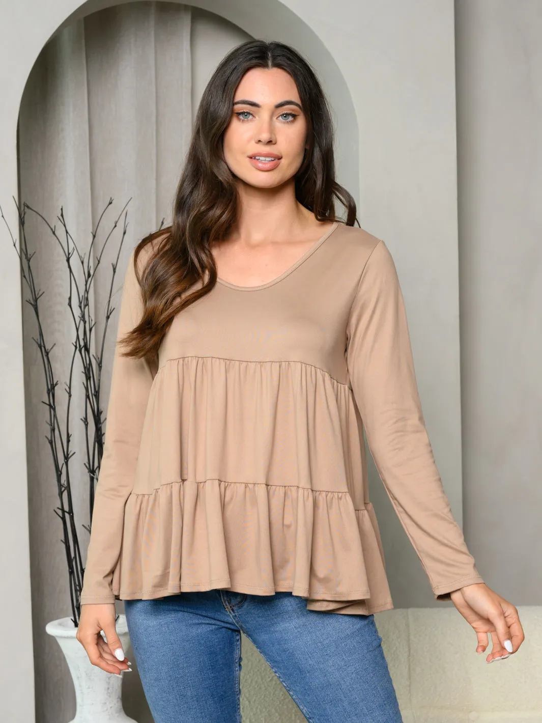 WOMEN'S LONG SLEEVE LAYERED RUFFLE TOP