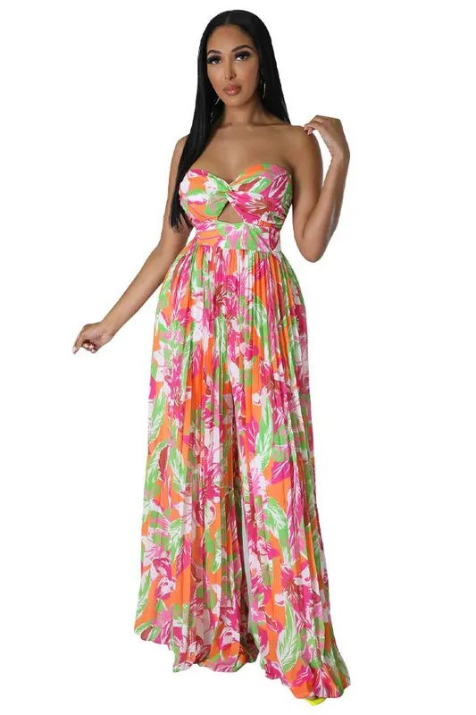 Women's Orange Floral Design Summer Jumpsuit