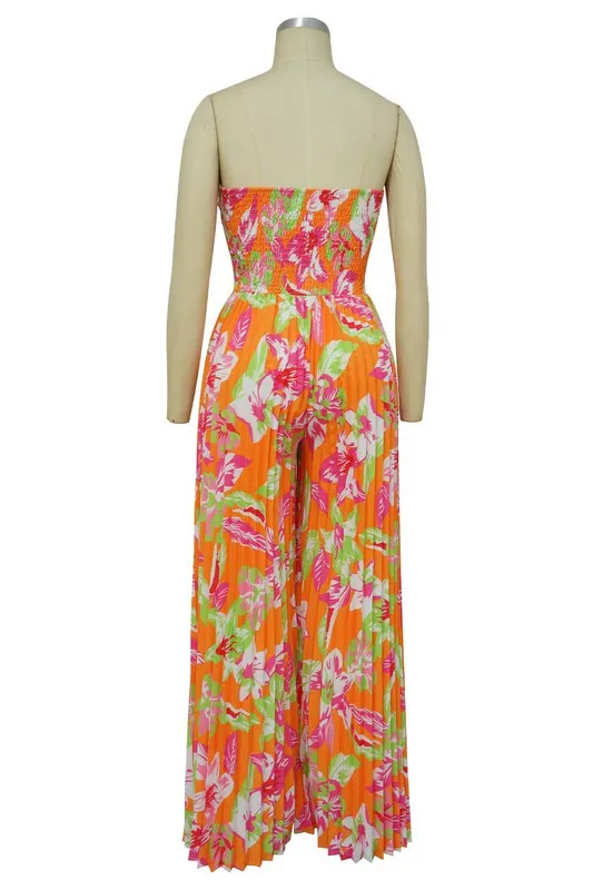 Women's Orange Floral Design Summer Jumpsuit