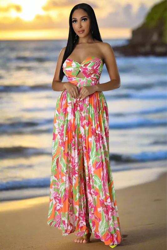 Women's Orange Floral Design Summer Jumpsuit