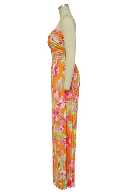 Women's Orange Floral Design Summer Jumpsuit