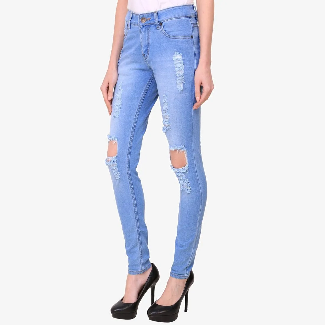Women's Skinny Fit Distress Blue Streachable Jeans