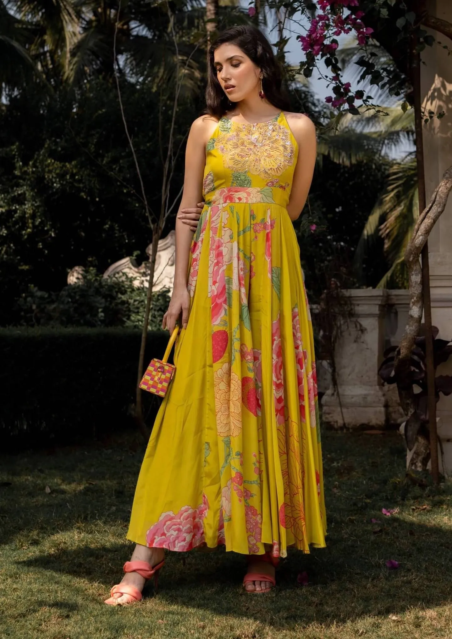 Yellow refreshing floral jumpsuit