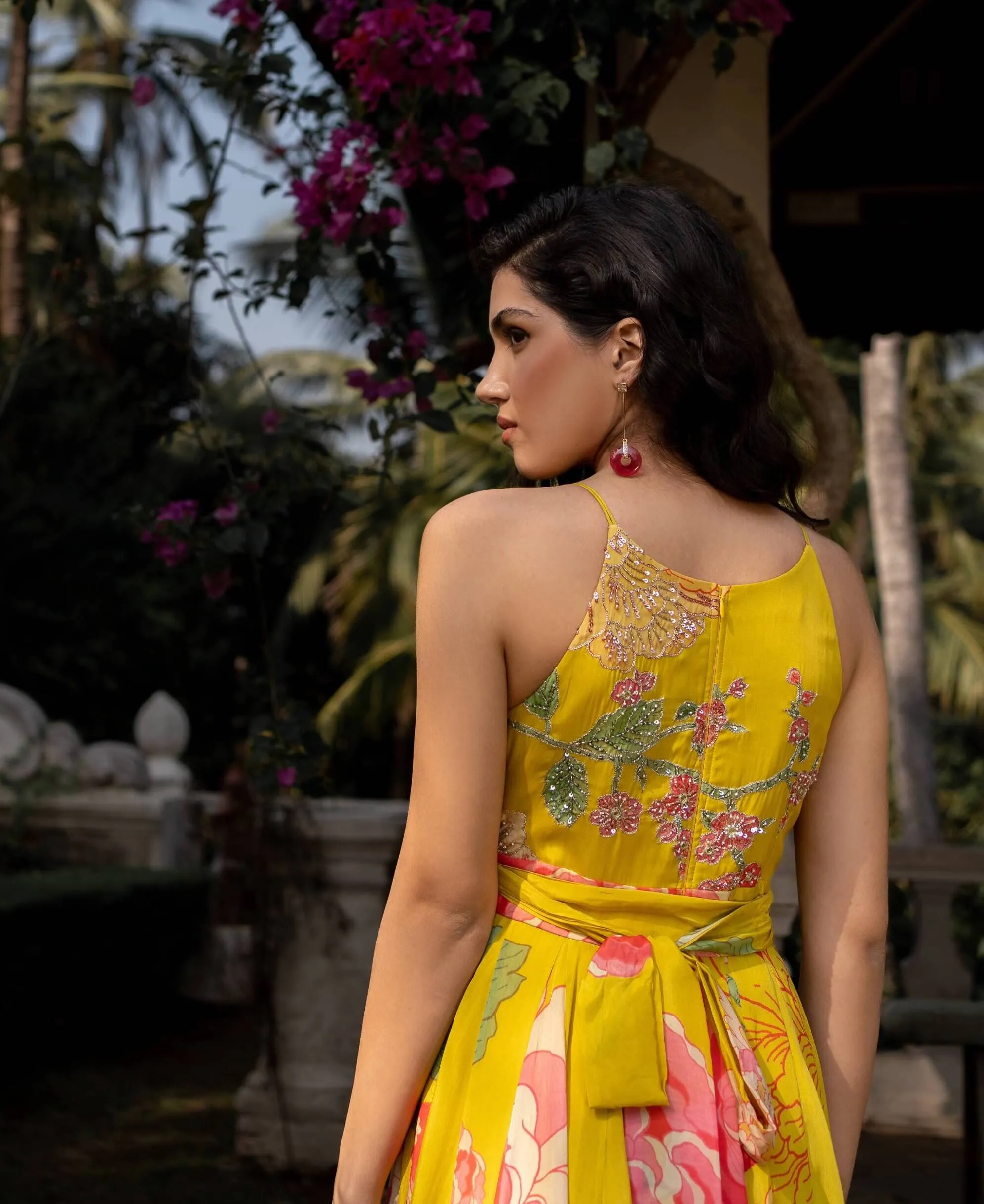 Yellow refreshing floral jumpsuit