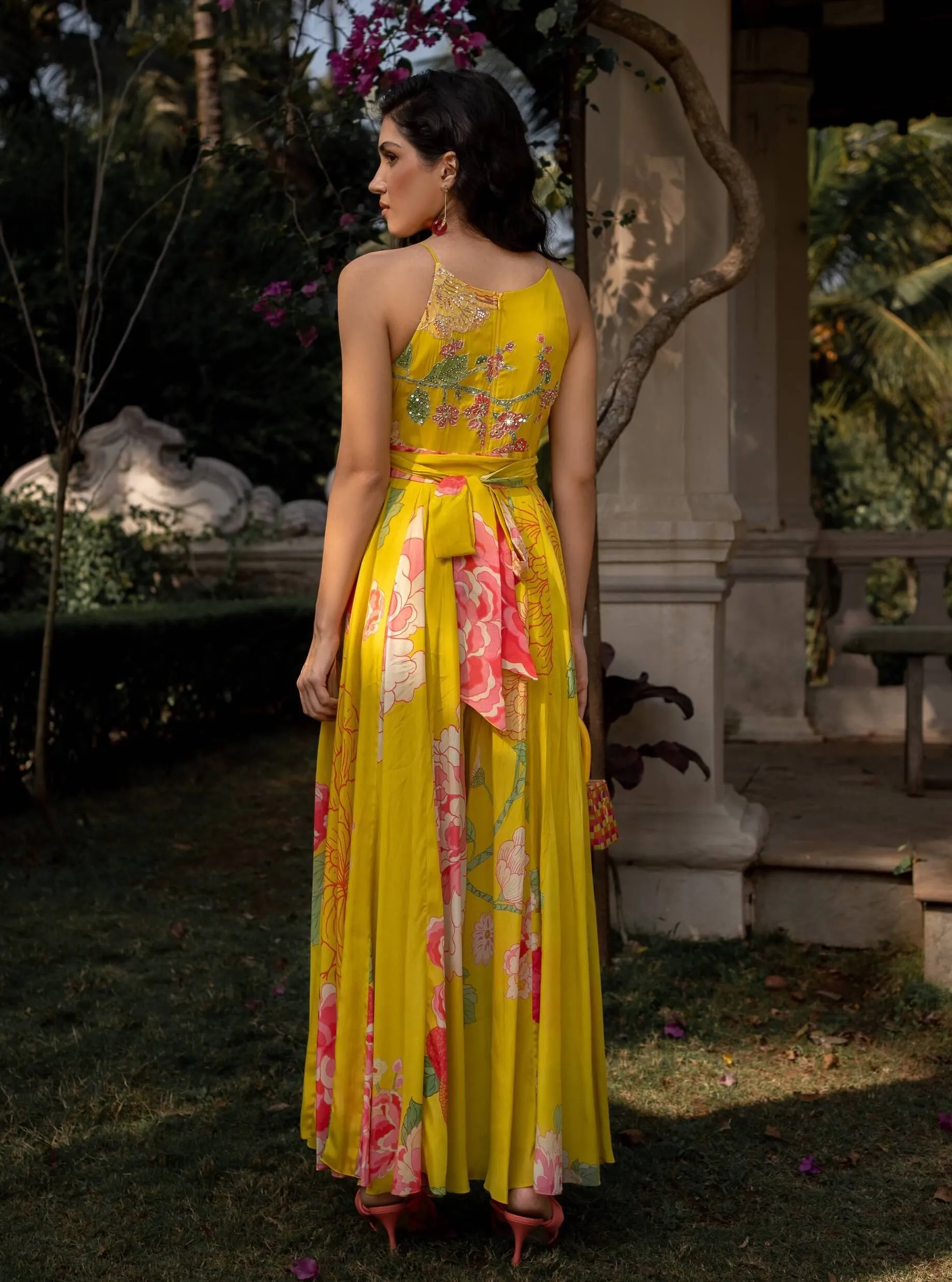 Yellow refreshing floral jumpsuit
