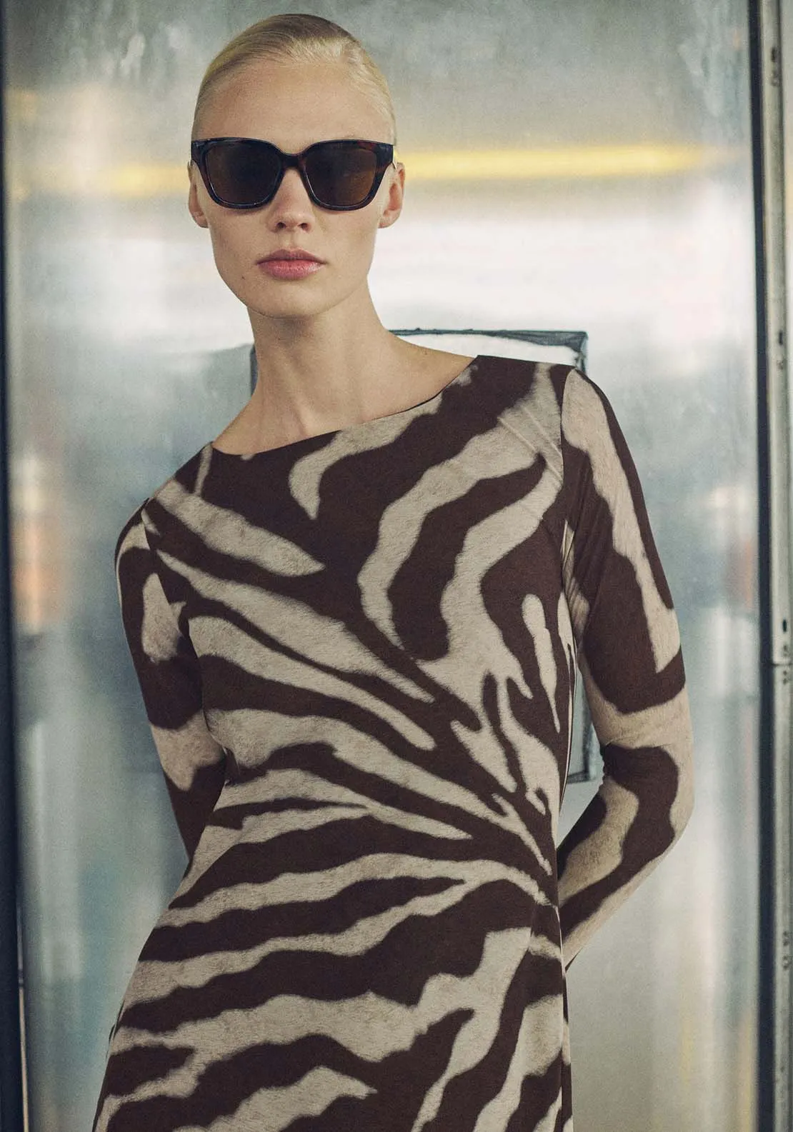 Zebra flared dress - Brown
