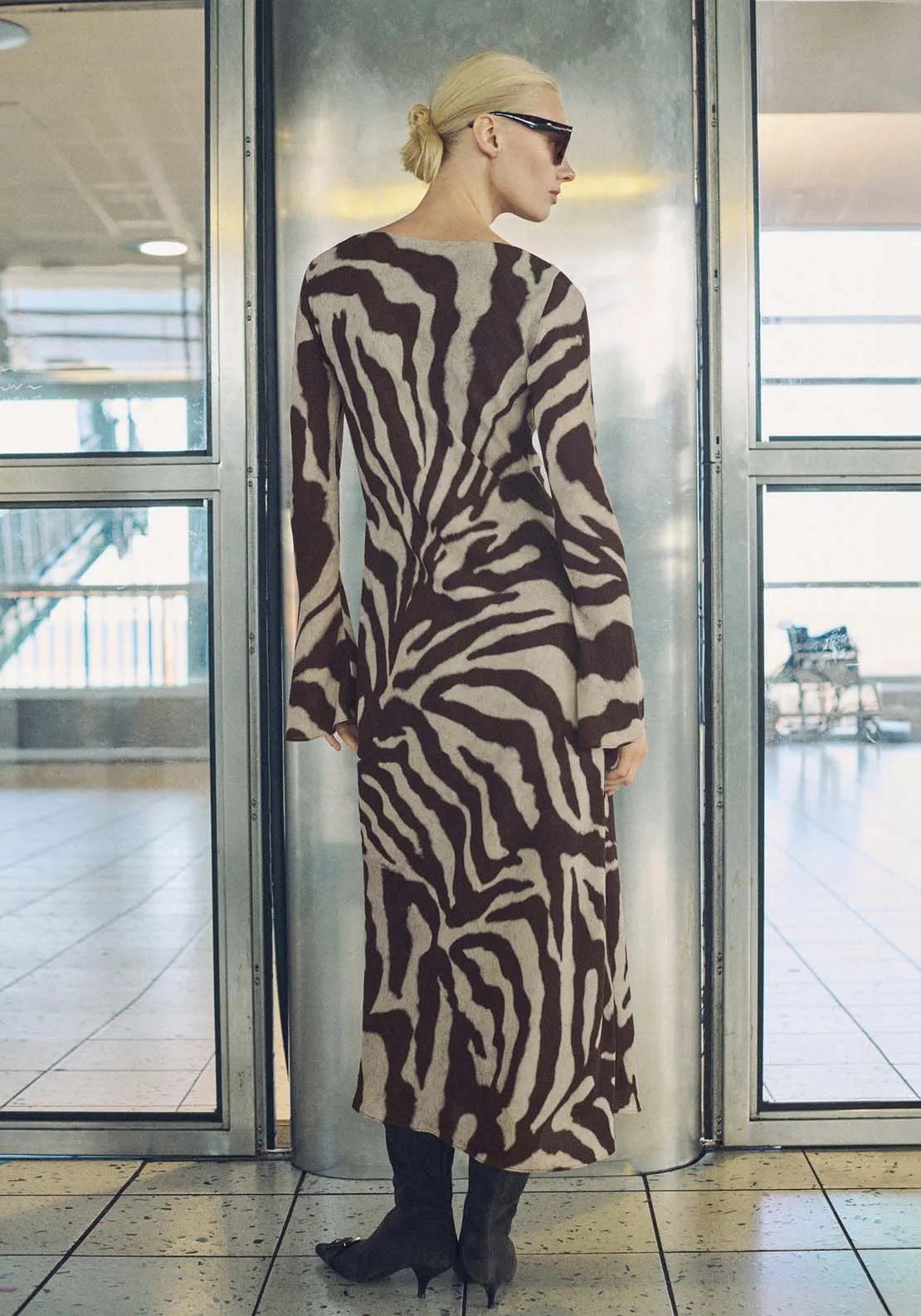 Zebra flared dress - Brown